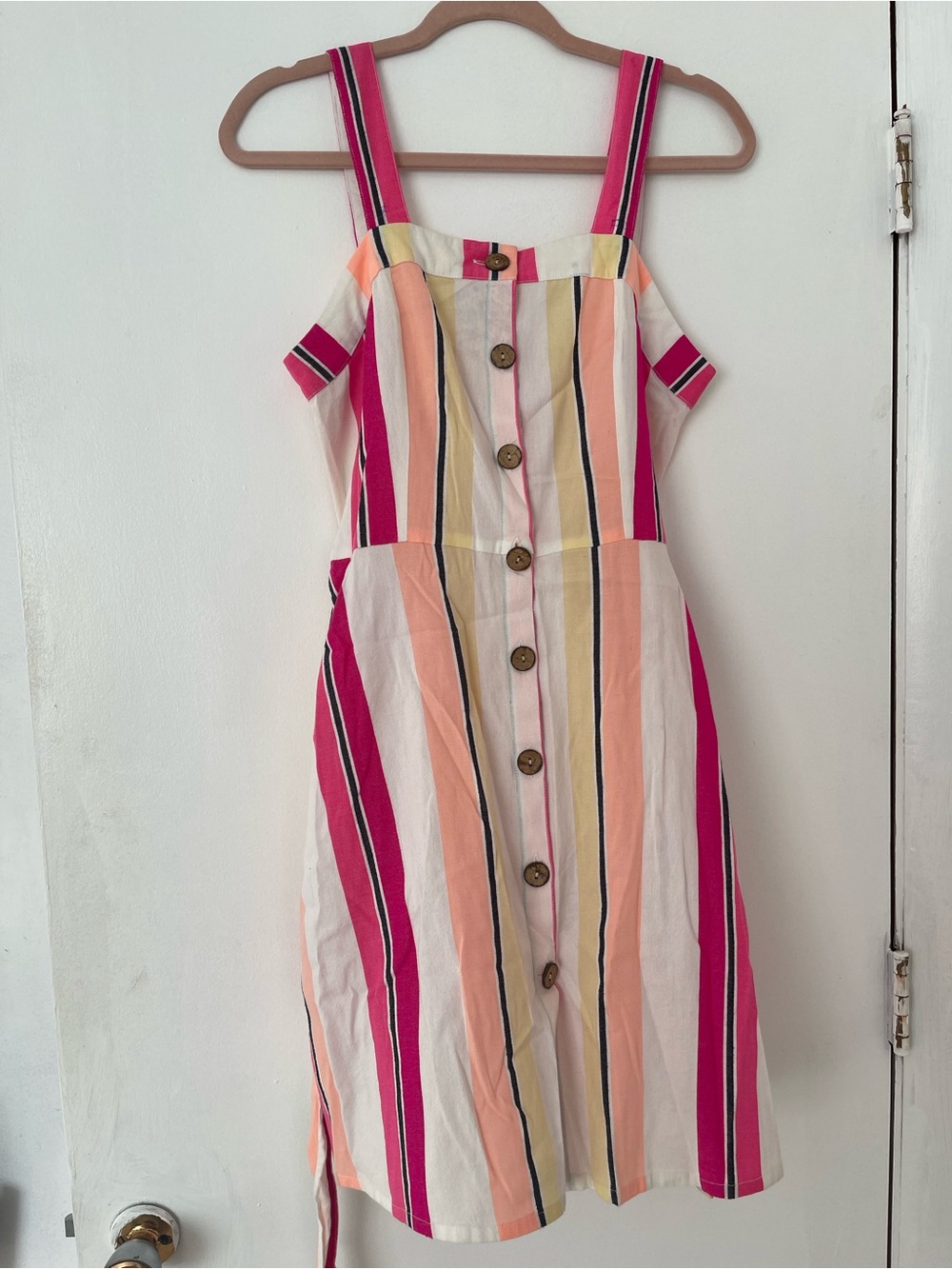 Striped Button-Front Summer Dress in Pink and Cream